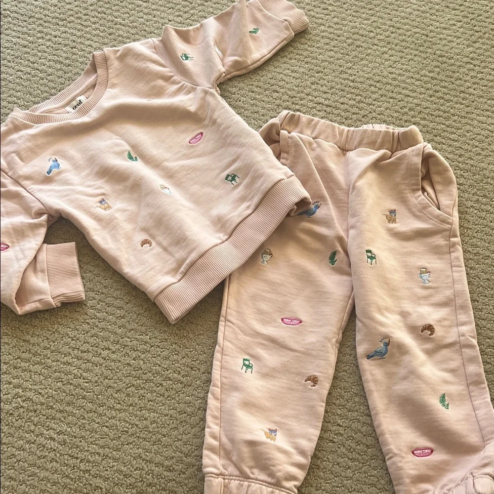 OEUF Kids Pink Embroidered JOGGER Set - Picture 1 of 6
